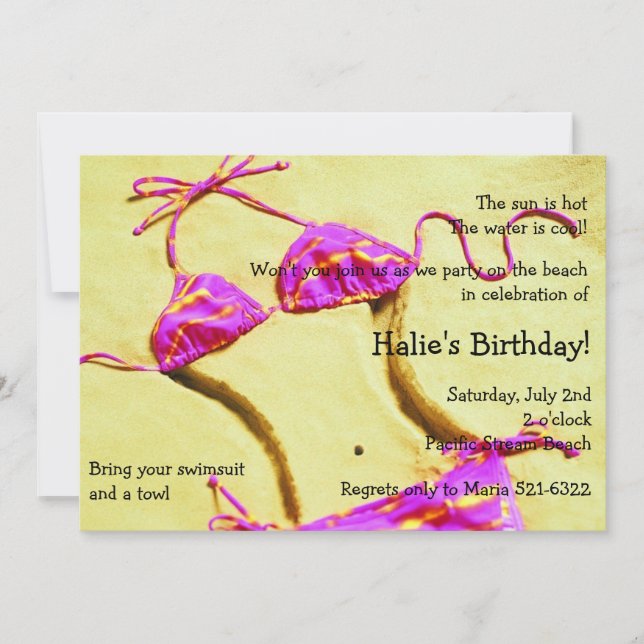 Heißes Rosa-Bikini-Sommer-Spaß-Strand-Party lädt Einladung (Vorderseite)