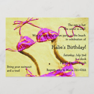 Heißes Rosa-Bikini-Sommer-Spaß-Strand-Party lädt Einladung