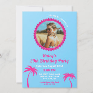 Heißes Rosa & Blau Modernes Foto 29. Geburtstag Einladung