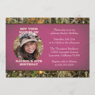 Heißes Rosa-Camouflage-Foto-Geburtstags-Einladung Einladung
