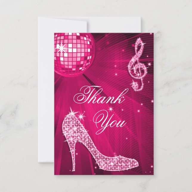 Heißes Rosa-Disco-Ball-Schein-Heels dankt Ihnen Dankeskarte (Vorderseite)