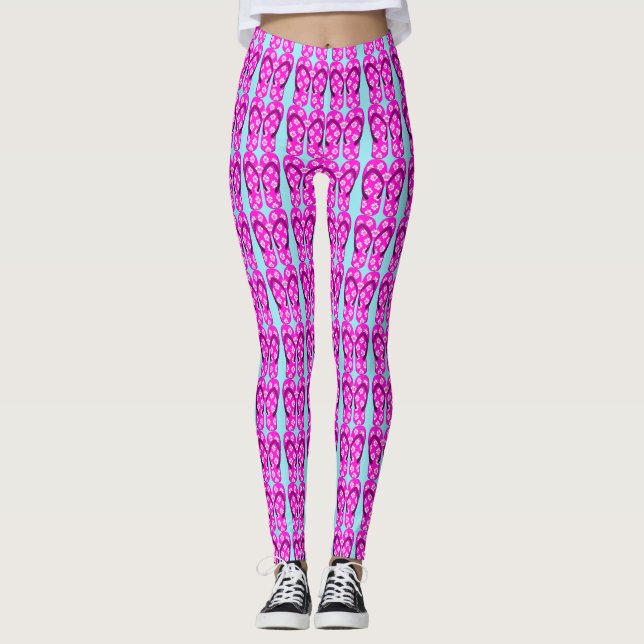 Heißes Rosa drehen Reinfall-blauen Sommer-Strand Leggings (Vorderseite)