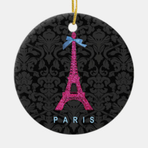 Heißes Rosa-Eiffel-Turm im Imitat-Glitter Keramik Ornament