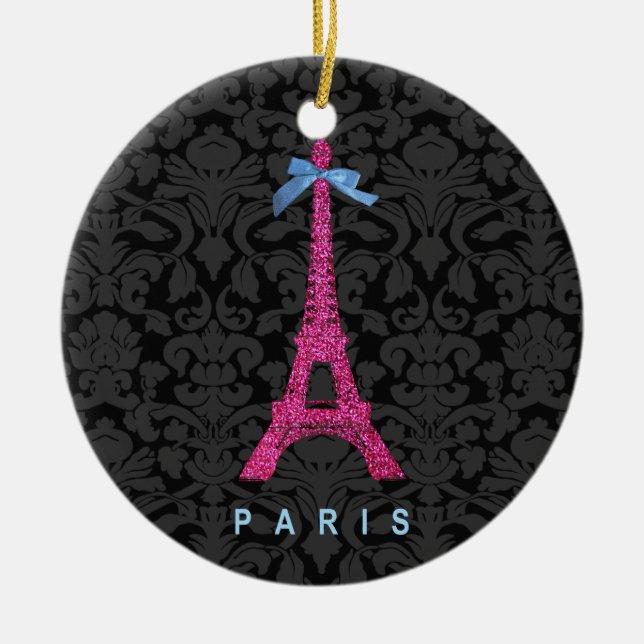 Heißes Rosa-Eiffel-Turm im Imitat-Glitter Keramik Ornament (Vorne)