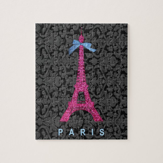 Heißes Rosa-Eiffel-Turm im Imitat-Glitter Puzzle (Vertikal)