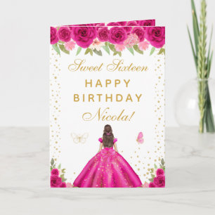 Heißes Rosa Florales Braunes Haar Mädchen Sweet Si Karte