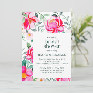 Heißes Rosa Gelb Wasserfarben Florales Brautbad Einladung
