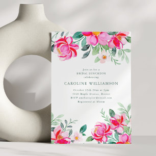 Heißes Rosa Gelbes Aquarell Florales Braut-Luncheo Einladung