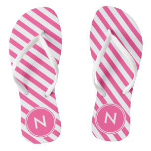 Heißes Rosa-gestreiftes mit Monogramm drehen Flip Flops