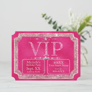 Heißes Rosa Glitter & Diamanten VIP-Ticket Einladung