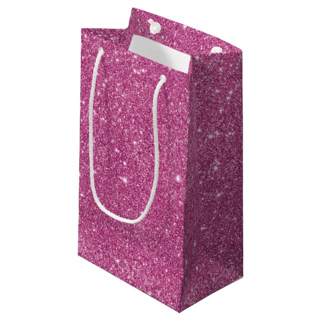 Heißes Rosa-Glitzer-Glitzern Kleine Geschenktüte (Vorderseite Schrägansicht)