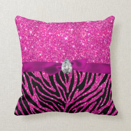 Heißes Rosa-Glitzerzebra-Muster-Band-Diamant Kissen
