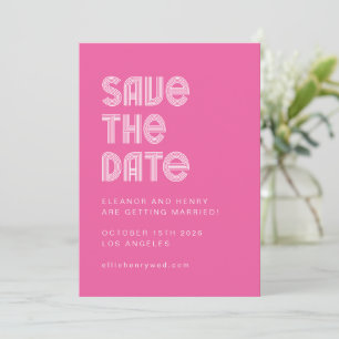 Heißes Rosa Groovy Modernes 70er-Hochzeit Bold Hel Save The Date