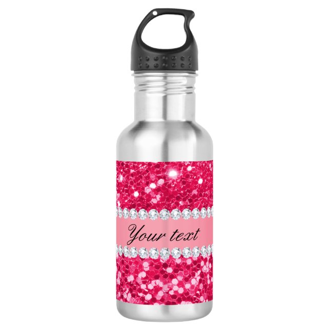 Heißes Rosa-großer Imitat-Glitzer mit Diamanten Trinkflasche (Vorderseite)