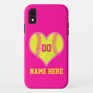 Heißes Rosa-Herzpersonalisierter Softball iPhone Case-Mate iPhone Hülle