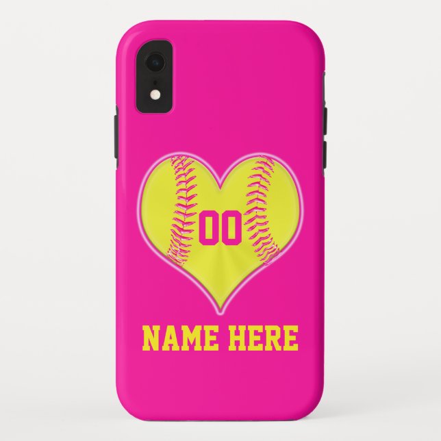 Heißes Rosa-Herzpersonalisierter Softball iPhone Case-Mate iPhone Hülle (Rückseite)
