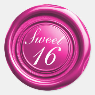 Heißes rosa Kerzenwachssiegel tropft Sweet 16 Hoch Runder Aufkleber