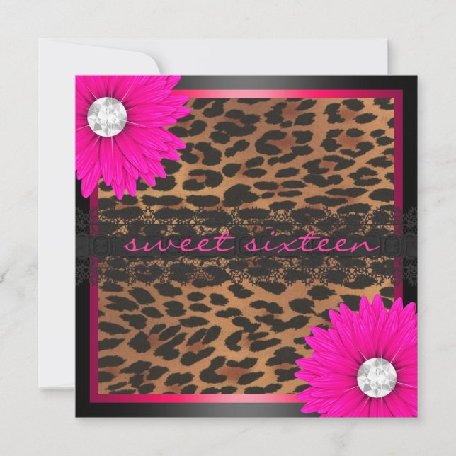 Heißes Rosa-Leopard 16. Geburtstag Einladung (Vorderseite)