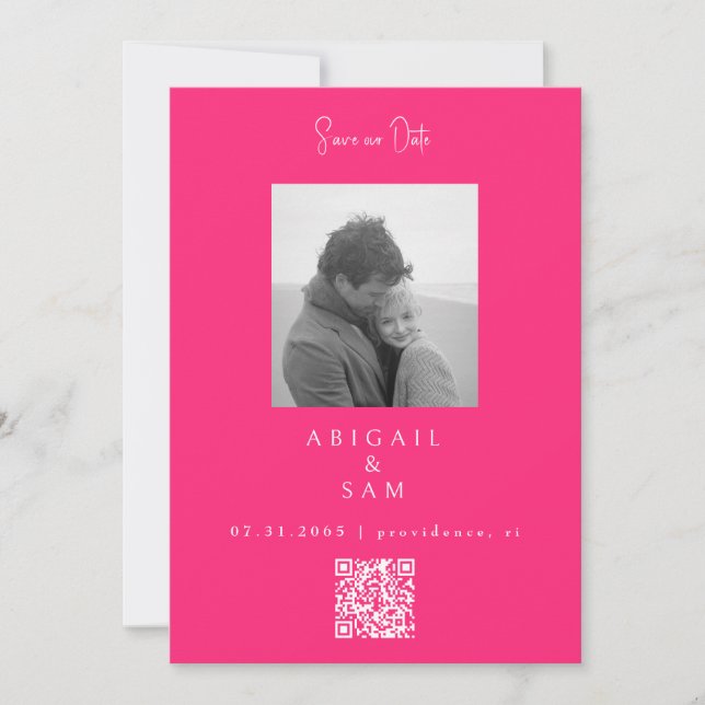 Heißes Rosa Moderne Einfachheit S/W-Foto  Save The Date (Vorderseite)