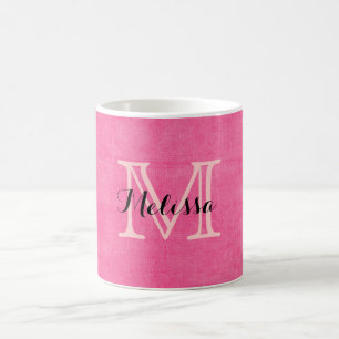 Heißes Rosa-Monogramm-Initialen-rustikale Tasse