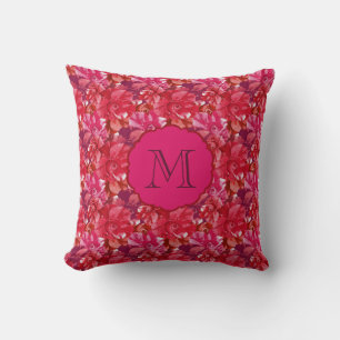 Heißes Rosa-Monogramm-mutige Rosen-Blumenmuster Kissen