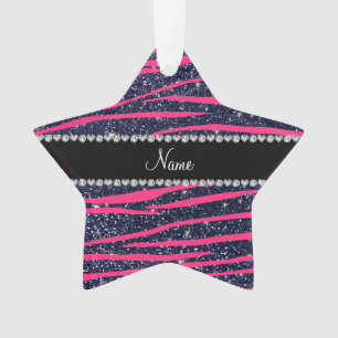 Heißes Rosa Namenszebra stripes Marineblau-Glitter Ornament