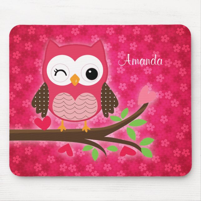 Heißes Rosa-niedliche Eule Girly Mousepad (Vorne)