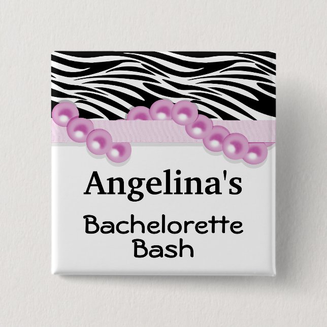 Heißes Rosa-Perlen-und Band-Gast-Gastgeschenk Button (Vorderseite)
