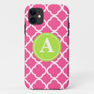 Heißes Rosa Quatrefoil Limones Monogramm iPhone 11 Hülle