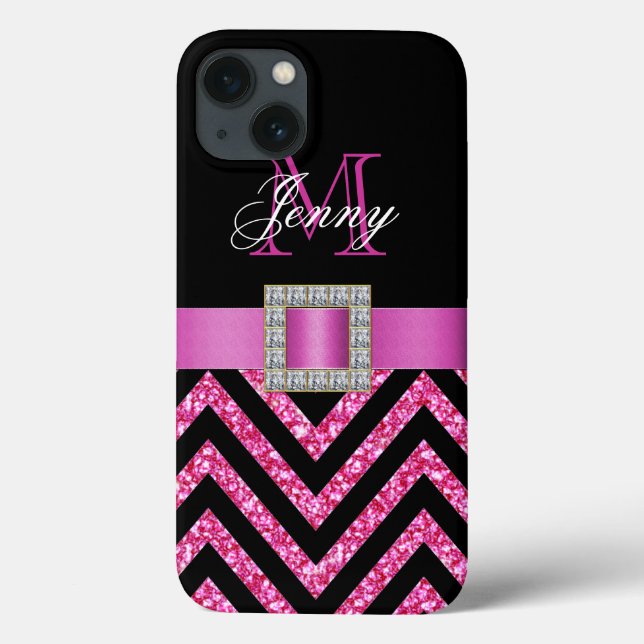 HEISSES ROSA-SCHWARZ-ZICKZACK GLITZER GIRLY Case-Mate iPhone HÜLLE (Rückseite)
