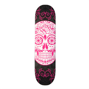 Heißes Rosa-Schwarz-Zuckerschädel-Rosengotischer Skateboard