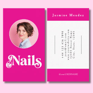 Heißes Rosa Schwarze Schrift Foto Nageltechnikerin Visitenkarte