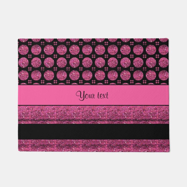 Heißes Rosa-Streifen und Glitzer-Stellen Fußmatte (Vorderseite)