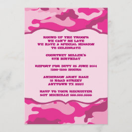 Heißes Rosa-Tarnungs-Geburtstags-Party laden Einladung