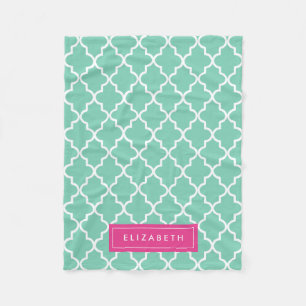 Heißes Rosa u. Seafoam Quatrefoil   Fleece-Decke Fleecedecke