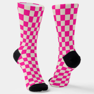 Heißes Rosa- und braunes Schachbrettmuster Socken