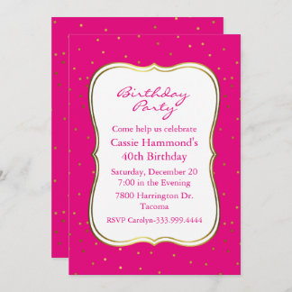 Heißes Rosa-und Goldgeburtstags-Party Einladung