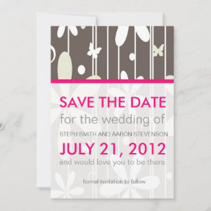 Heißes Rosa und Grau Retro-Blumenmuster - Heiratsa Save The Date