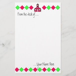 Heißes Rosa-und Grün-Rauten-Lehrer-Briefpapier Briefpapier