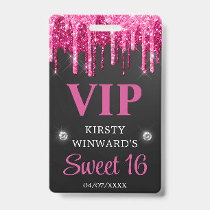 Heißes Rosa und schwarzes tropfendes Glitter Sweet Ausweis