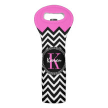 Heißes Rosa und schwarzes Zickzack mit Monogramm