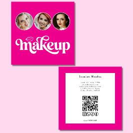 Heißes Rosa Weiß 3 Foto MUA QR Code Socials Quadratische Visitenkarte