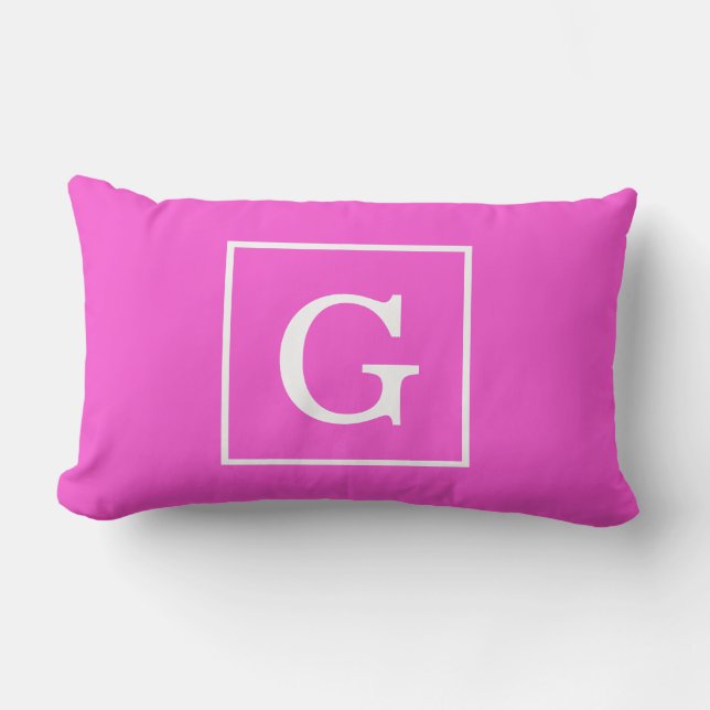 Heißes Rosa-weißes gerahmtes Anfangsmonogramm Lendenkissen (Vorderseite)