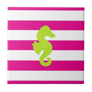 Heißes Rosa-weißes und grünes Seepferd Fliese