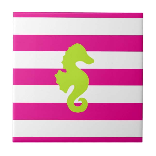 Heißes Rosa-weißes und grünes Seepferd Fliese (Vorderseite)