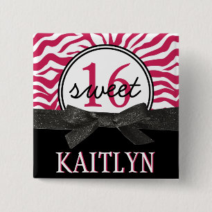 Heißes Rosa Zebra personalisierter Bonbon 16 Button