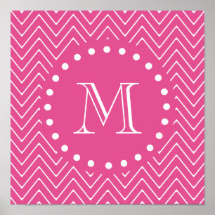 Heißes Rosa Zickzack   Ihr Monogramm Poster