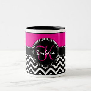 Heißes Rosa-Zickzack Monogramm-Barbara K Chic Zweifarbige Tasse