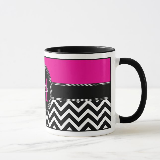 Heißes Rosa-Zickzack Monogramm-IsabellaChic Tasse (Rechts)
