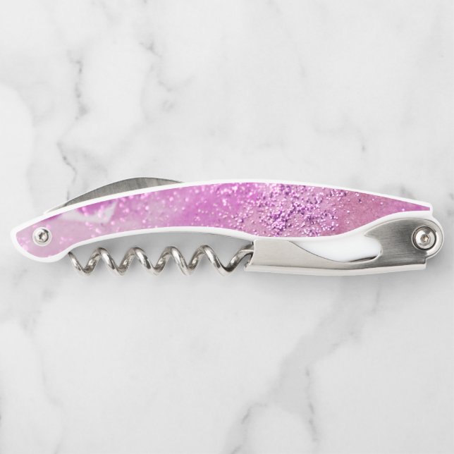 Heißes Rosawatercolor-Glitzer-künstlerischer Kellnermesser (Rückseite)